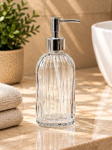 Ribbed glass soap dispenser - ribbed,
