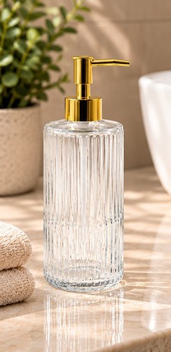 Ribbed glass soap dispenser - ribbed,